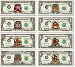 Thanksgiving on a REAL Dollar Bill Cash Money Collectible Holiday Cash Gift - Foto 1 di 18