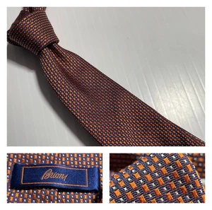 BRIONI NWOT Italy Handmade Neat Orange Blue Woven Foulard Silk Tie - Picture 1 of 11