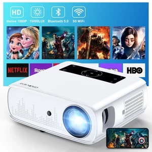 Projector, 15000lux 490ANSI Native 1080P WiFi Bluetooth Projector, 300'' Vide... - Picture 1 of 8