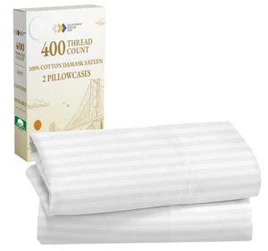 Standard Queen Size Pillowcase Set - 400 Thread Count, 100% Cotton Sateen, Se... - Picture 1 of 8