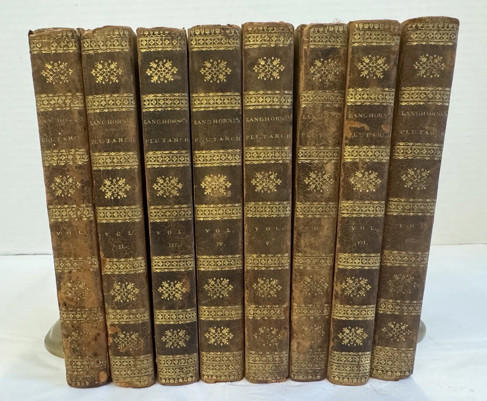 PLUTARCH'S LIVES Complete 8 Volume LANGHORNE Set from 1810 LEATHER GOOD - Image 1 of 4