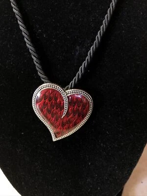LIA SOPHIA Burning Love Twisted Black Cord Red Enamel Heart Pendant Necklace! - Image 1 of 4