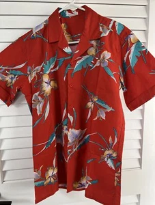 Vintage Single Needle Tailored Hawaiian Shirt Made In U.S.A. Red Floral Men’s M - Picture 1 of 9