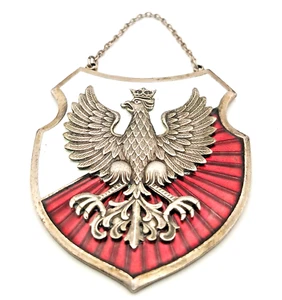 SCHÖNE VINTAGE POLEN PATRIOTISCHE SILBERADLER MEDAILLE, EMAILLE & METALLSOCKEL um 1950 sehr guter Zustand - Bild 1 von 4