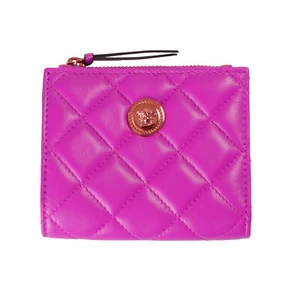 Versace Women's Purple 100% Leather Quilted Card Case Compact Wallet - Picture 1 of 6