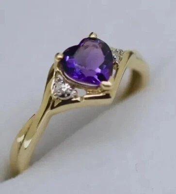 Heart Cut Simulated Purple Amethyst Women's Wedding Ring 14k Yellow Gold Plated - Image 1 of 4