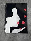 Lulu Guinness  A4 Spiral Hardback Designer Notebook Black Face Red Hearts NEW