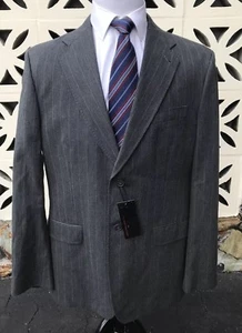 NWT EXPRESS Men's Sports Coat Gray Blue Striped Tailored Jacket 100% Cotton 44 R - Picture 1 of 10