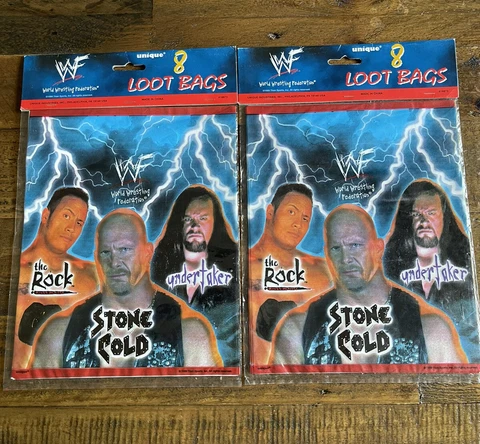 Vtg 1999 WWF WWE Loot Party Gift Bags Rock Stone Cold Undertaker - 16 Total Cover