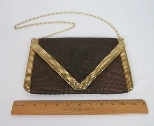 VTG 1950s 60s METAL MESH CLUTCH HANDBAG SHOULDER BAG GOLD BRONZE CHAIN 10 1/2" - Picture 1 of 12