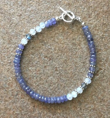 Brazalete delicado de piedra lunar y plata de ley de labradorita de tanzanita U&C Sundance Foto 1 de 4