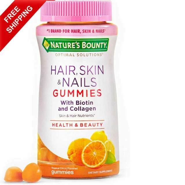 Nature's Bounty 78564 Hair, Skin, & Nails with Biotin and Collagen, Tropical Citrus Flavored, 80 Gummies