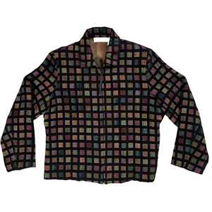Draper's & Damons Petite Women Blazer Jacket Petite Medium Geometric Squares - Picture 1 of 12