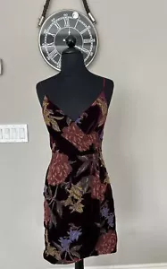 NWT Lavender Brown Colorful Floral Print Short Velvet Mini Wrap Holiday Dress S - Picture 1 of 9