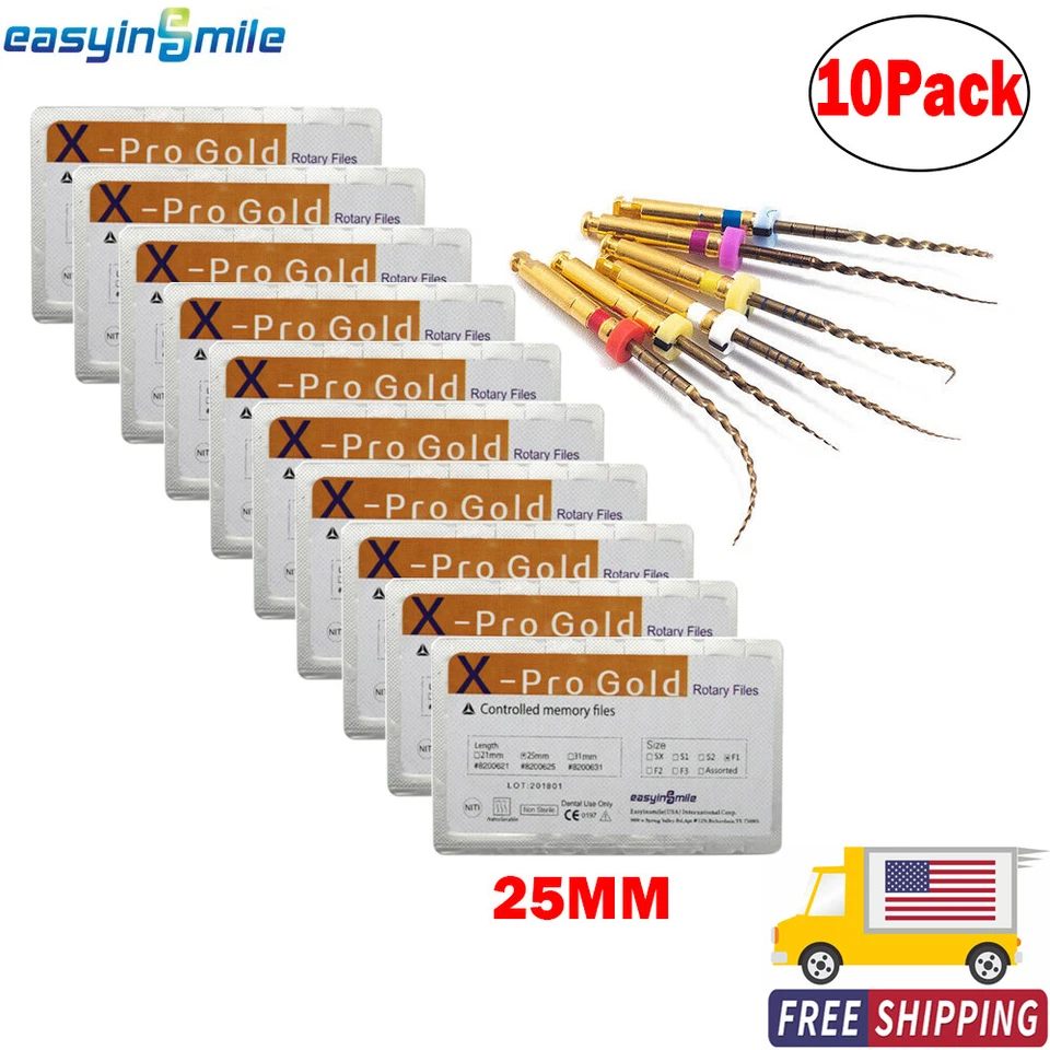 EASYINSMILE 10Pk Dental Endodontic X-Pro Gold Taper Endo Rotary Files Niti Engine Tips SX-F3