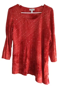 DRESSBARN Med Orange Terrakotta Asymmetrisches Top Bluse Sequence Tye Dye - Bild 1 von 12