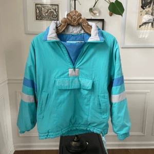 Vintage 90s C&A Club Fifteen Teal Blue Grey Puffy Half Zip Pullover XL - Picture 1 of 15