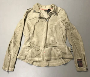 Harley Davidson Moto Jacket Womens Large Skull & Wing Embroidery Distressed - Picture 1 of 20