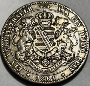 German States SAXONY - Vereinsthaler 1861B - Km-1211 - XF - Small Letters RARE! - Picture 1 of 2