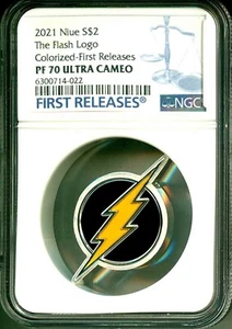 2021 Niue S$2 The Flash Logo Emblem Colorized FR NGC PF70 UC Box & COA OGP - Picture 1 of 7