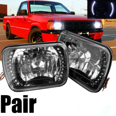 Pair 5x7'' 7X6" LED Headlight Halo DRL Headlamp Fit Mazda B2200 B2600 RX-7 - Image 1 of 4