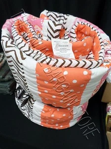 Pottery Barn Teen Bedford Twin Bed Dorm Quilt Floral Coral Pink Brown Polka Dots