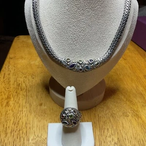 BJC Samuel Benham Silver/18K Gold Multi-Gemstone Naga Chain Necklace & Ring Set - Picture 1 of 15