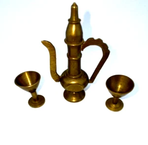 Vintage Miniature Brass Tea Set India Decorative Tea Pot Cups - Picture 1 of 7