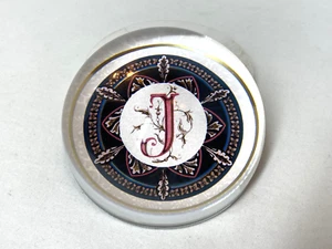 Vintage Punch Studio Crystal Dome Monogram Paperweight Letter J Made In France - Picture 1 of 8