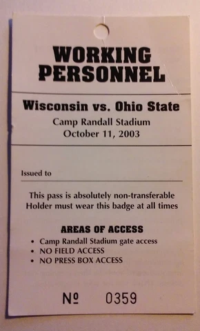 2003 Wisconsin Ohio State Ticket Stub Pass Football Cover