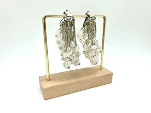 Vintage Waterfall Cascading Clear Bead Earrings - Clip On Silver Tone - Picture 1 of 5
