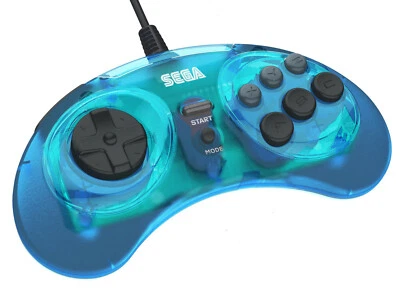 Retro-bit x SEGA MegaDrive 8-button Arcade Pad Clear Blue - USB - RET00126 -F43* - Image 1 of 4