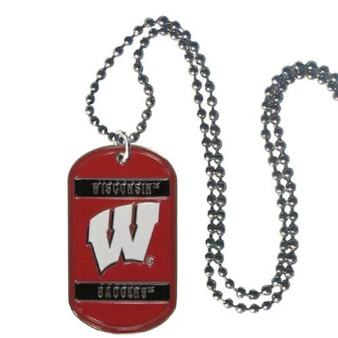 Wisconsin Badgers Dog Tag Necklace NCAA Fan Neck Ball Chain College Sports Fan Cover