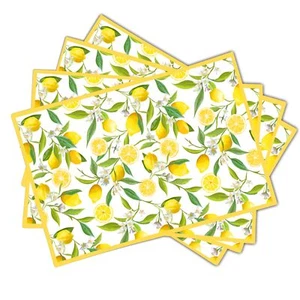 Lemon Placemats Set of 4 Yello Summer Fruit and Flowers Non Slip Heat-Resista... - Picture 1 of 7