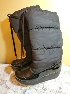 Botas de invierno Report para mujer anidadas 12" de cuña alta negras zapatos cálidas talla 6,5 Foto 1 de 4