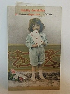 Vintage 1907 Hjertelig Gratulation süßes Mädchen Postkarte, gebraucht, Deutschland - Bild 1 von 2