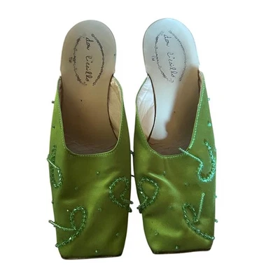 Don Ciccillo Green Satin Square Toe Embellished Flats Made in Italy Size 38 Y2K - Image 1 of 4