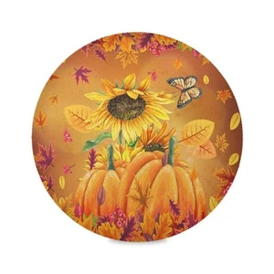 Welcome Fall Round Placemats Autumn Buffalo Check Pumpkins Set of 4 15 Inch - Picture 1 of 7
