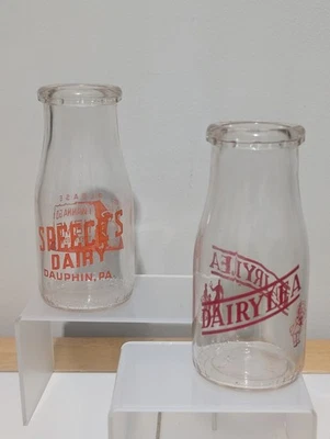 Lot Of  2 Vintage Glass Dairy 1/2 Pint Speece's PA & DairyLea Milk Glass Bottles - Image 1 of 4