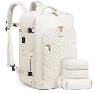 Mochila de viaje LOVEVOOK 40L para llevar con puerto USB para portátil de 17,3" beige y dorado - Imagen 1 de 10