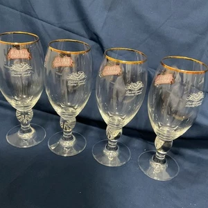 Set 4 Calici Bicchieri Birra Stella Artois 33CL Bordati Oro, Alto 8”, Come Nuovi - Foto 1 di 7