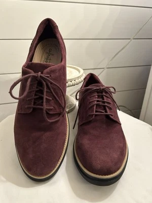 CLARKS SHOES ULTIMATE COMFORT WOMEN’S SUEDE OXFORD PLUM  9.5 PLATFORM - Image 1 of 4