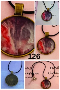 One of a kind Hand-Painted Fluid Art Round Cabochon Necklace - Picture 1 of 6