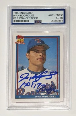 Topps 1991 autógrafo firmado por Iván Rodríguez con patio 17, Pudge - PSA/ADN 1 Foto 1 de 2