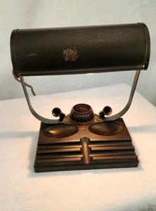 VINTAGE ATLAS BAKELIT SCHREIBTISCHLAMPE FUNKTIONSTÜCHTIG BRAUN MASERHOLZ OPTIK BAKELIT SOCKEL - Bild 1 von 15