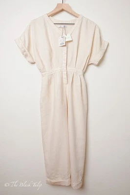 NWT Zara Kids Girls Linen Jumpsuit Size 10Y/46" Cream Short Sleeve Full Length - Image 1 of 4