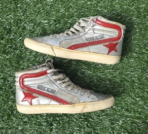 Golden Goose Slide Silver Metallic Red Flash Leather Hi Top Sneaker EU 38 LESEN⬇️ - Bild 1 von 15