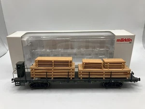 Märklin H0 46282 Flachwagen Rungenwagen K.Bay.Sts.B mit Holz Ladung OVP #K255 - Bild 1 von 1
