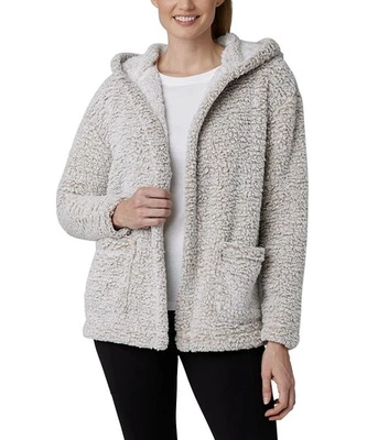 Eddie Bauer $65 Heather Oatmeal Hooded Sherpa Fireside Plush Cardigan M NWT - Image 1 of 3