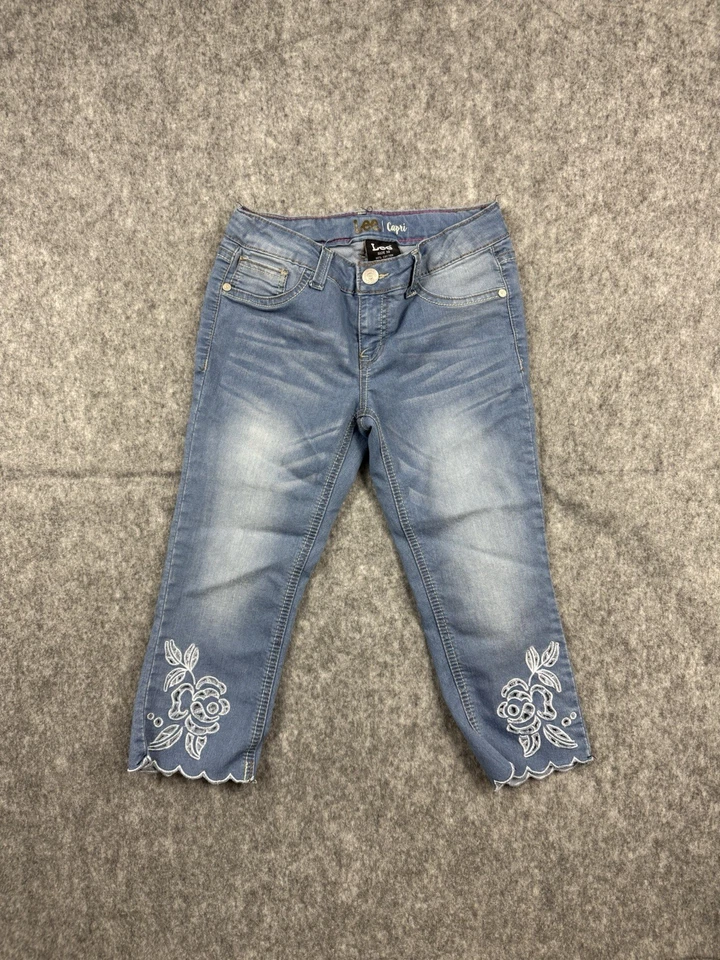 Lee Girls talla Jean vaquero 10R Capri elástico cintura ajustable floral mariposa Foto 1 de 4